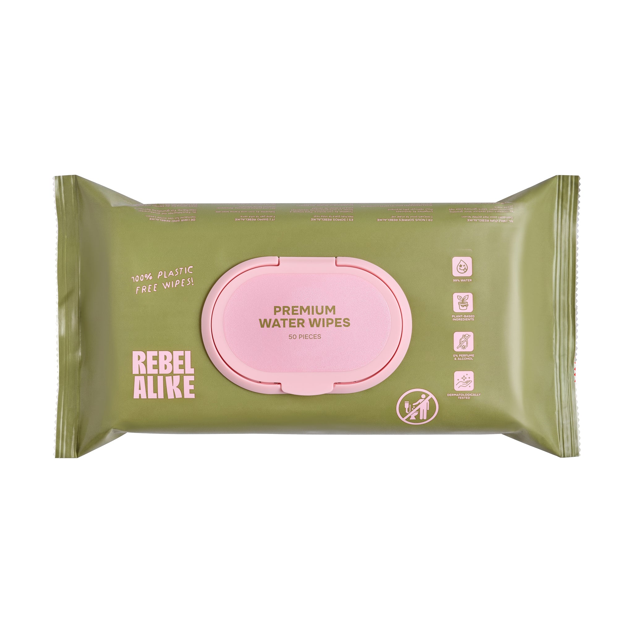 Rebelalike natural baby wipes, 50 pack front