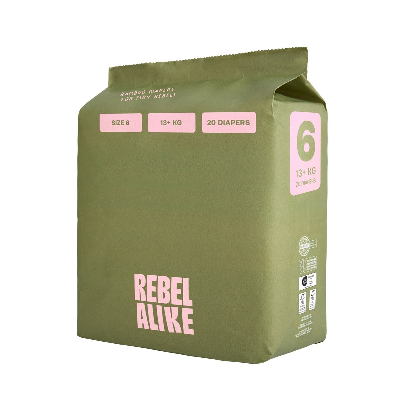 Rebelalike bamboo diapers size 6, pack