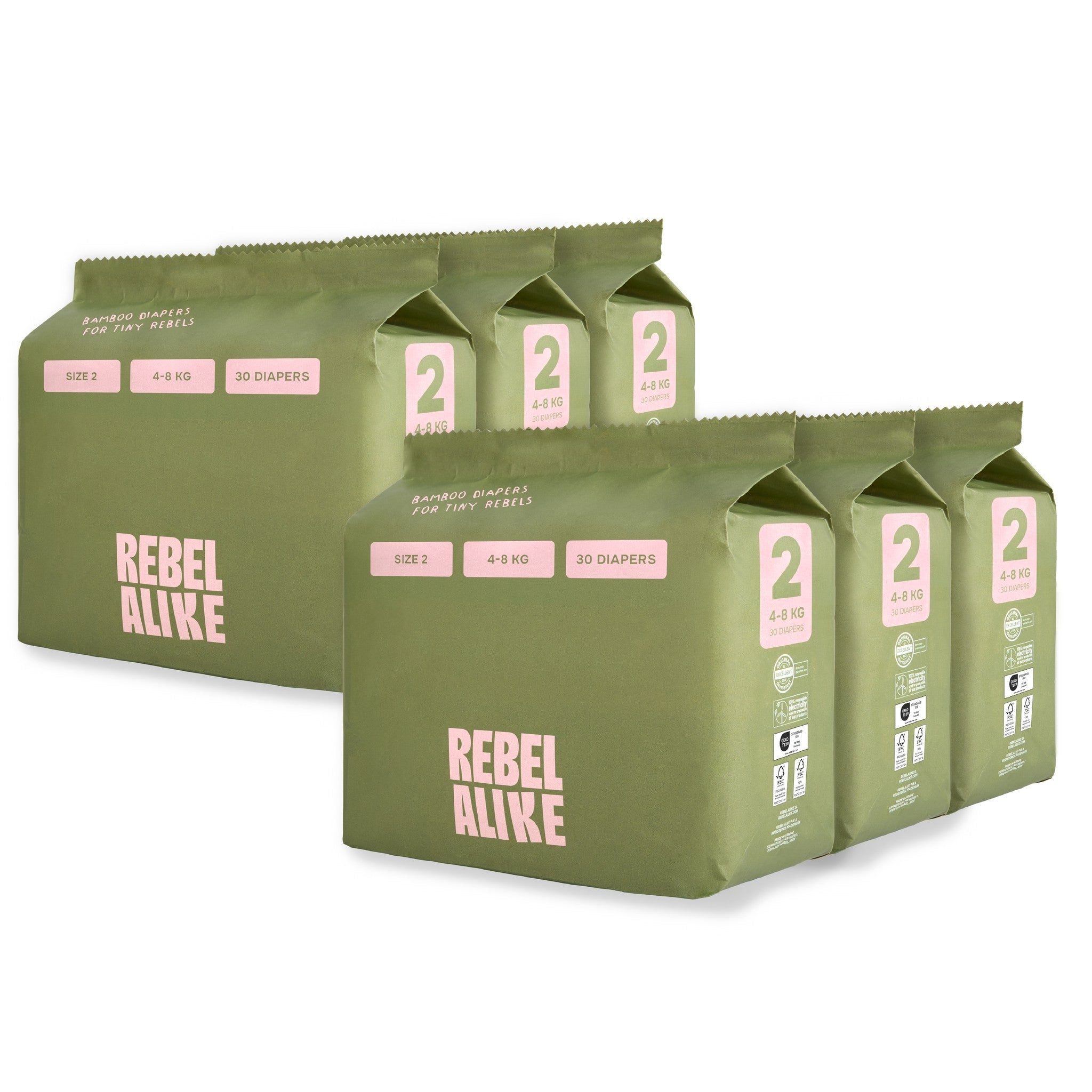 Rebelalike Full pack: six packs of bamboo diapers