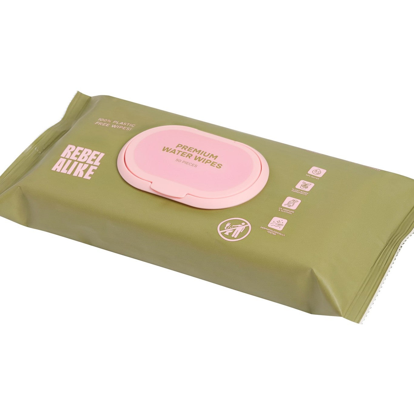 Rebelalike natural baby wipes pack, angled view
